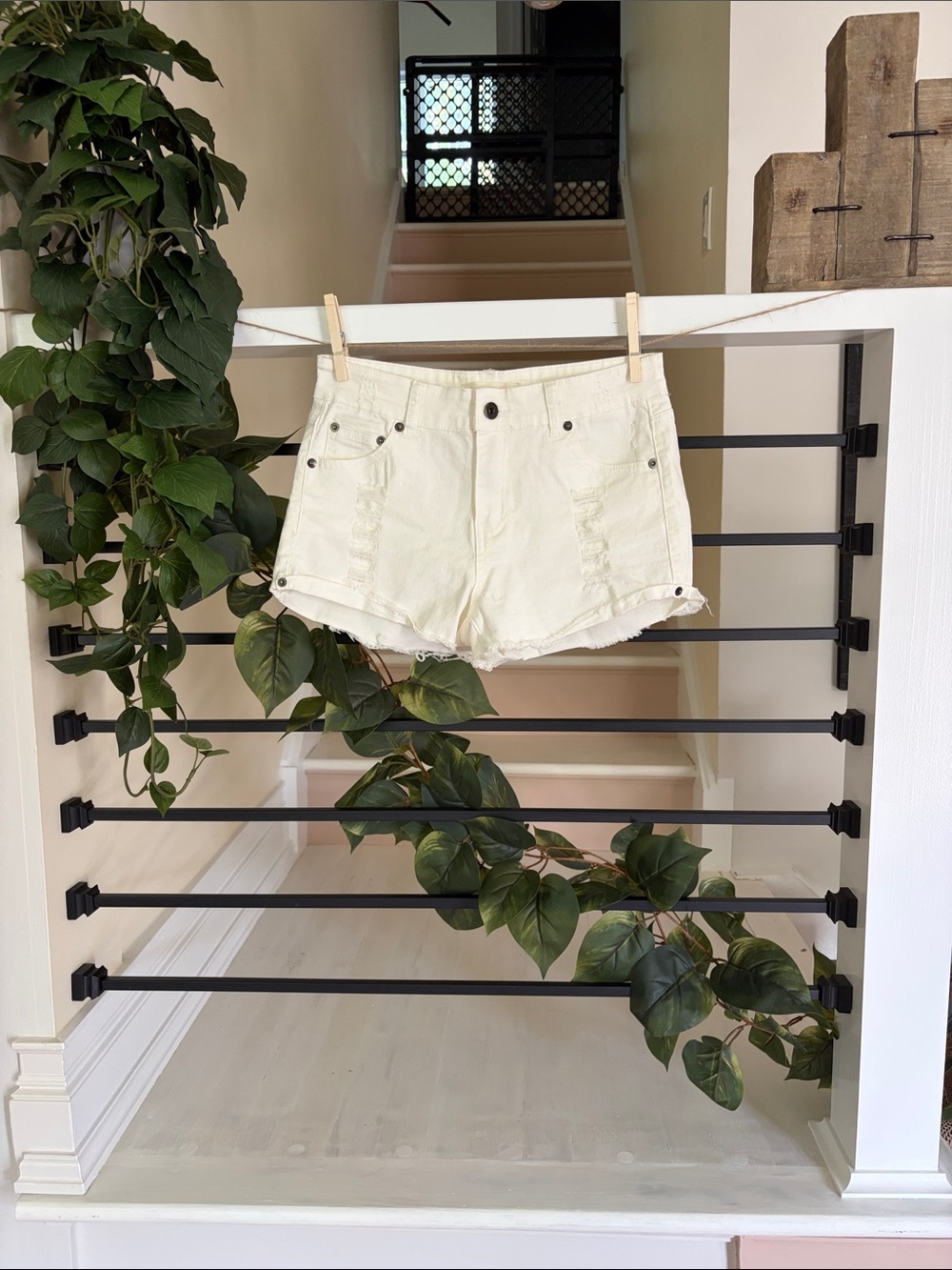 Ocean Drive White Distressed Denim Shorts